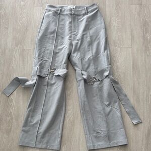 Women's Gray Trousers with Zipper and Buckle Detail